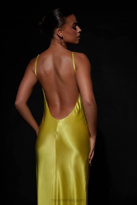 Lucia satijnen maxi-jurk met uitsnijding Meshki chartreuse N4JN530 kleding