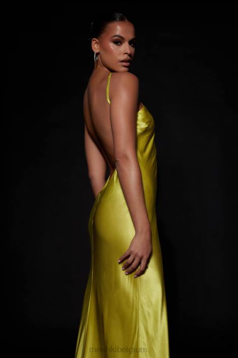 Lucia satijnen maxi-jurk met uitsnijding Meshki chartreuse N4JN530 kleding