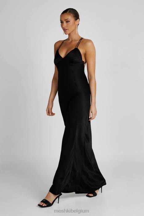 Makari satijnen maxi-jurk Meshki zwart N4JN134 kleding