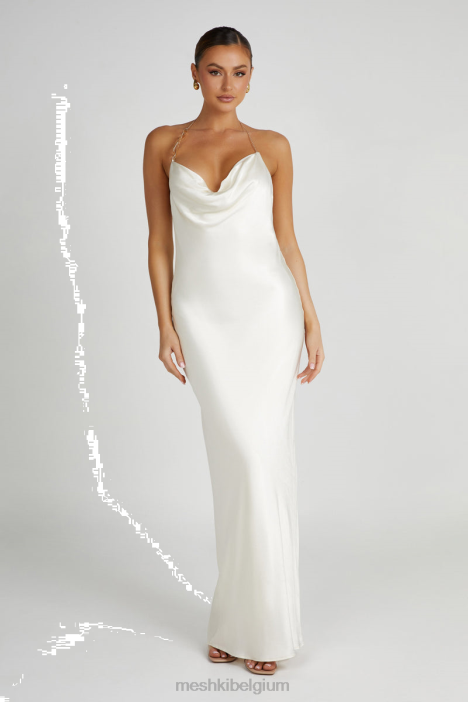 Melissa satijnen maxi-jurk met gedrapeerde voorkant Meshki ivoor N4JN107 kleding