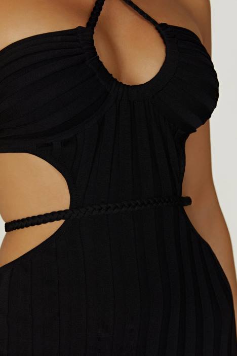 Minerva gebreide maxi-jurk met uitsnijding Meshki zwart N4JN290 kleding