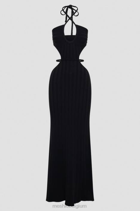 Minerva gebreide maxi-jurk met uitsnijding Meshki zwart N4JN290 kleding