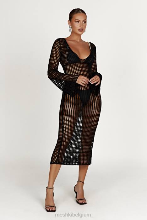 Murphy gehaakte maxi-jurk met lange mouwen Meshki zwart N4JN740 kleding