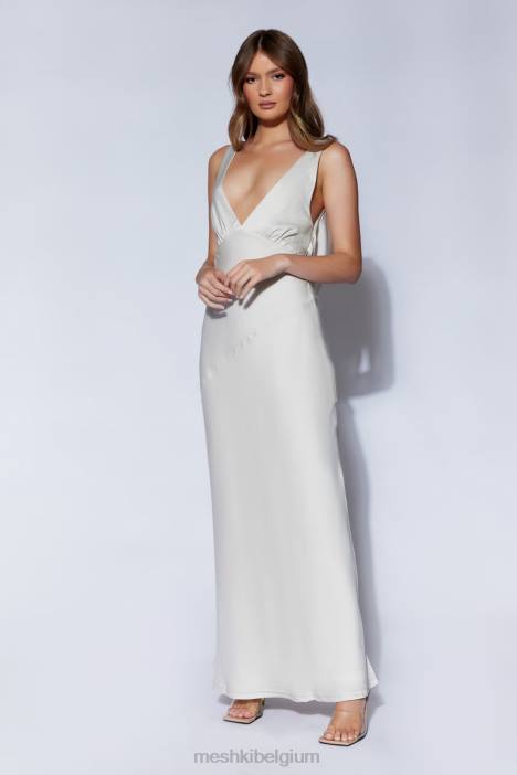 Nadia maxi satijnen jurk met kap aan de achterkant Meshki zilver N4JN66 kleding