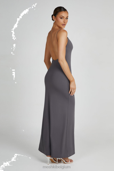 Nikkita gerecyclede nylon maxi-jurk met bandjes Meshki houtskool N4JN104 kleding