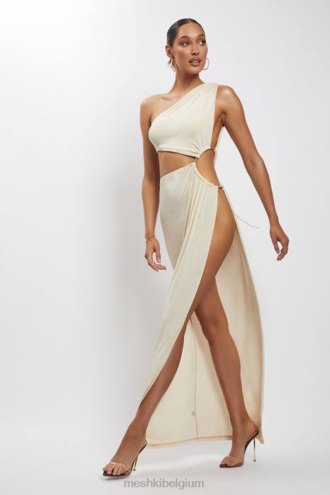 Paige maxi-jurk met ruches aan de zijkant en uitsnijding Meshki naakt N4JN369 kleding