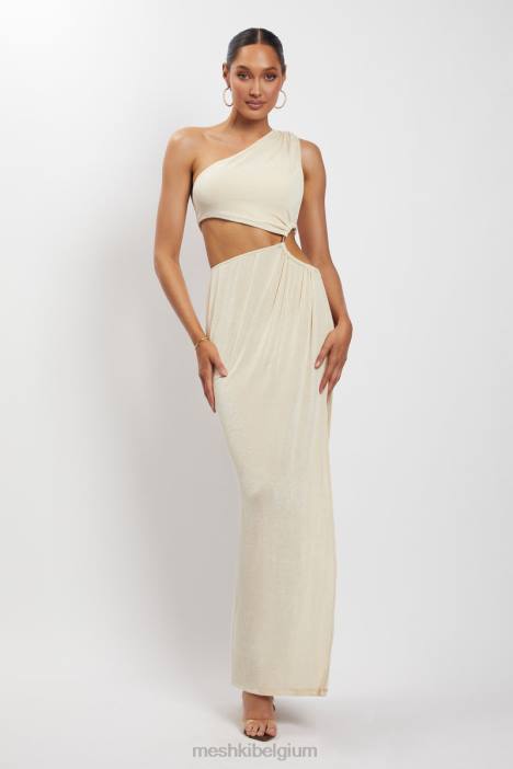 Paige maxi-jurk met ruches aan de zijkant en uitsnijding Meshki naakt N4JN369 kleding