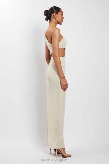 Paige maxi-jurk met ruches aan de zijkant en uitsnijding Meshki naakt N4JN369 kleding