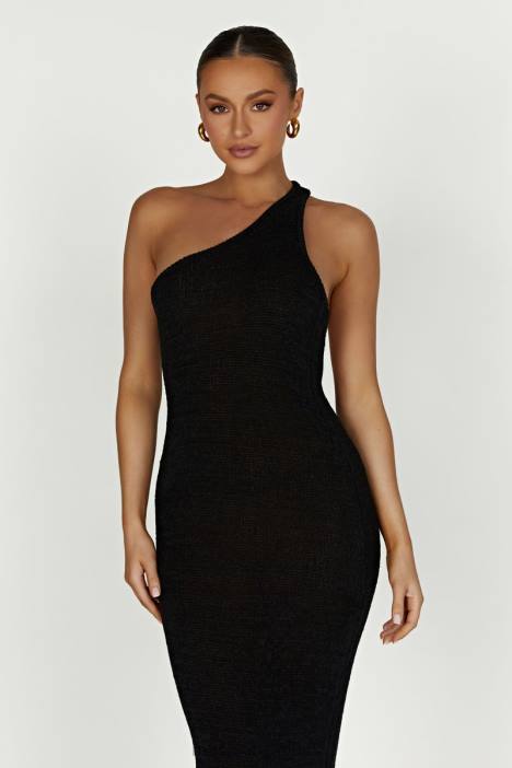 Paisley gebreide maxi-jurk met één schouder Meshki zwart N4JN224 kleding