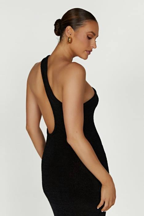 Paisley gebreide maxi-jurk met één schouder Meshki zwart N4JN224 kleding