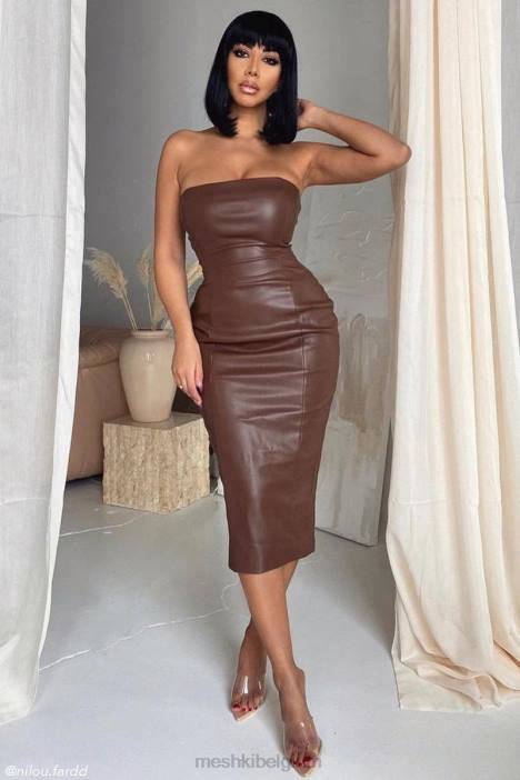 Pamela strapless kunstleren jurk Meshki chocolade N4JN513 kleding