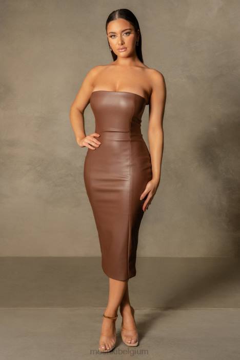 Pamela strapless kunstleren jurk Meshki chocolade N4JN513 kleding