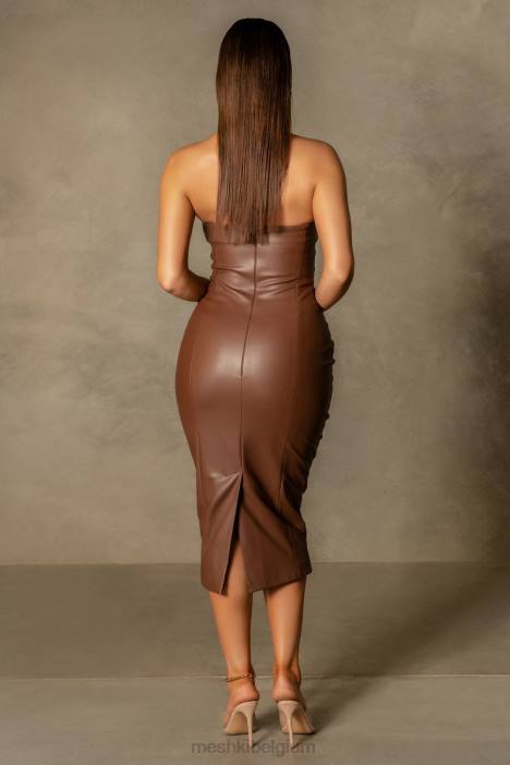 Pamela strapless kunstleren jurk Meshki chocolade N4JN513 kleding