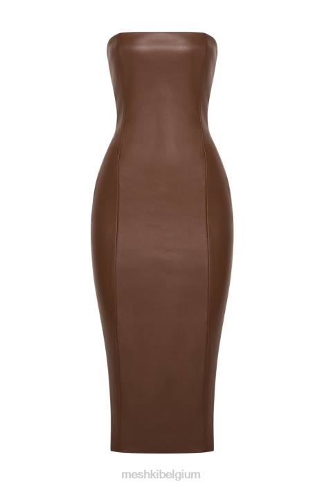 Pamela strapless kunstleren jurk Meshki chocolade N4JN513 kleding