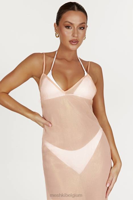 Phoebe doorzichtige iriserende maxi-jurk Meshki perzik N4JN578 kleding