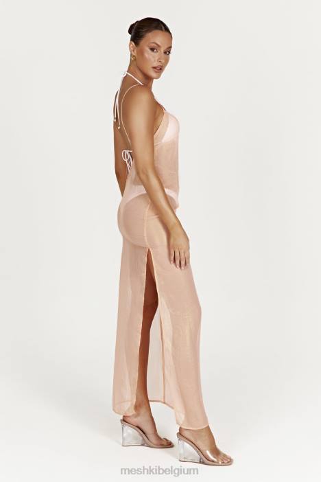 Phoebe doorzichtige iriserende maxi-jurk Meshki perzik N4JN578 kleding