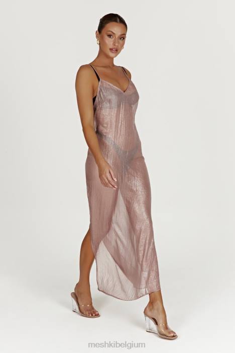 Phoebe doorzichtige iriserende maxi-jurk Meshki taupe N4JN572 kleding