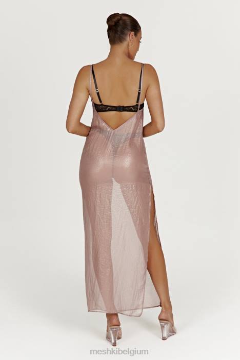 Phoebe doorzichtige iriserende maxi-jurk Meshki taupe N4JN572 kleding