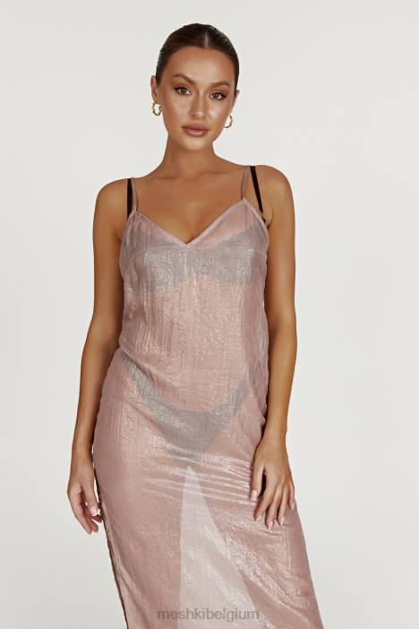 Phoebe doorzichtige iriserende maxi-jurk Meshki taupe N4JN572 kleding