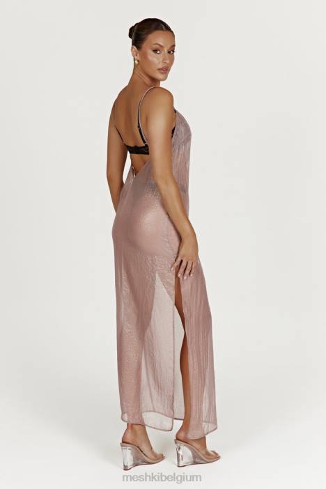 Phoebe doorzichtige iriserende maxi-jurk Meshki taupe N4JN572 kleding