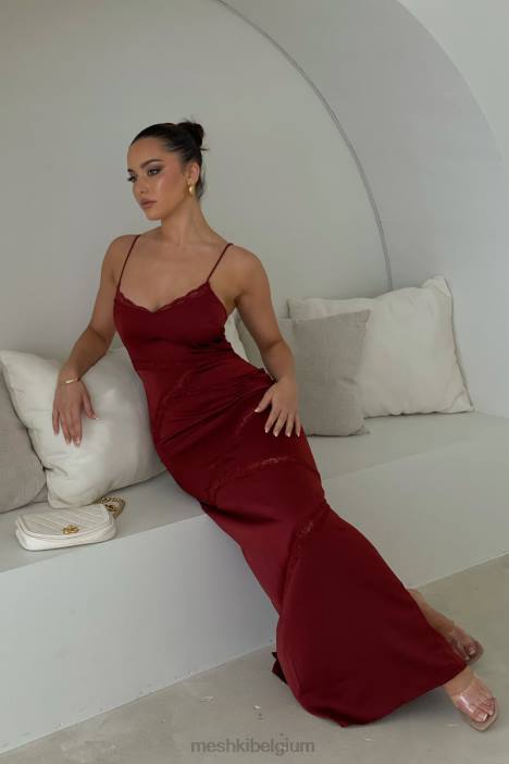 Pruimen maxi-jurk van gesplitst kant Meshki kersen chocolade N4JN508 kleding