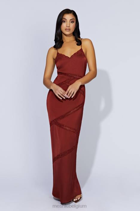 Pruimen maxi-jurk van gesplitst kant Meshki kersen chocolade N4JN508 kleding