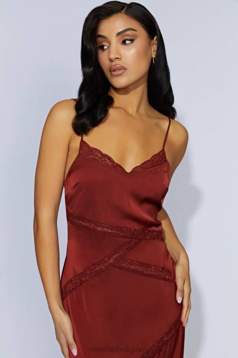 Pruimen maxi-jurk van gesplitst kant Meshki kersen chocolade N4JN508 kleding