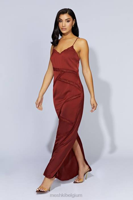 Pruimen maxi-jurk van gesplitst kant Meshki kersen chocolade N4JN508 kleding