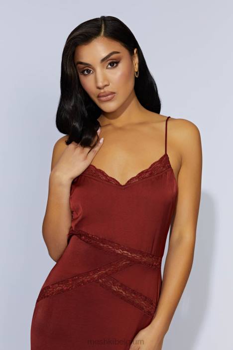 Pruimen maxi-jurk van gesplitst kant Meshki kersen chocolade N4JN508 kleding