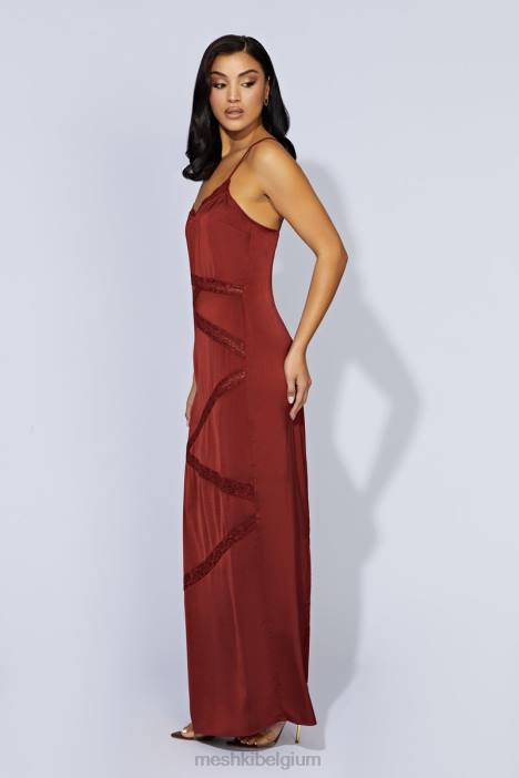 Pruimen maxi-jurk van gesplitst kant Meshki kersen chocolade N4JN508 kleding