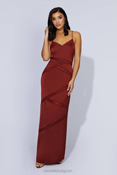 Pruimen maxi-jurk van gesplitst kant Meshki kersen chocolade N4JN508 kleding