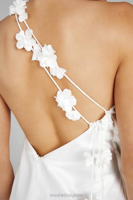 Rebecca maxi-jurk met één schouder en roze Meshki wit N4JN103 kleding