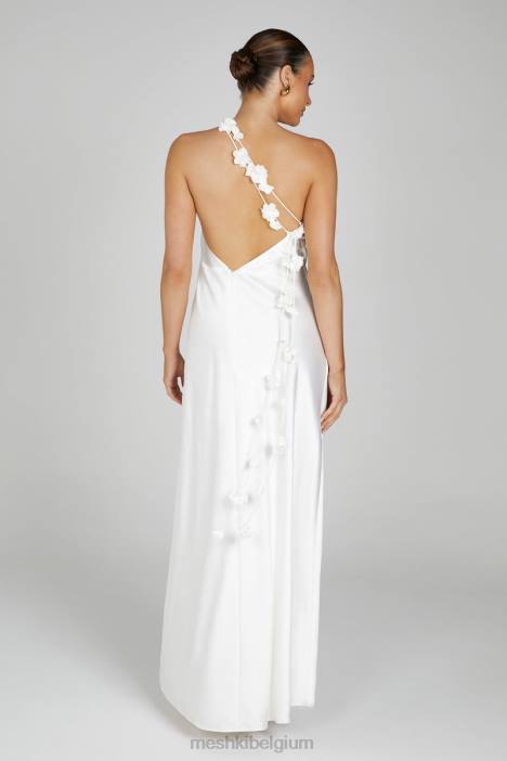 Rebecca maxi-jurk met één schouder en roze Meshki wit N4JN103 kleding