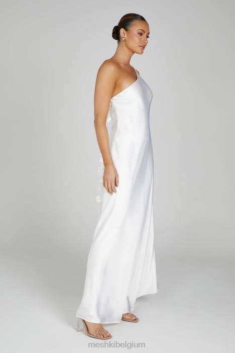 Rebecca maxi-jurk met één schouder en roze Meshki wit N4JN103 kleding