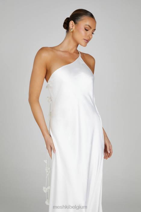 Rebecca maxi-jurk met één schouder en roze Meshki wit N4JN103 kleding