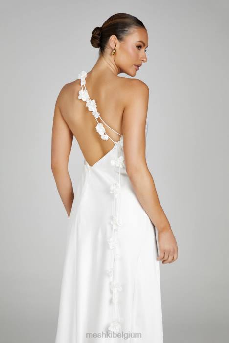 Rebecca maxi-jurk met één schouder en roze Meshki wit N4JN103 kleding