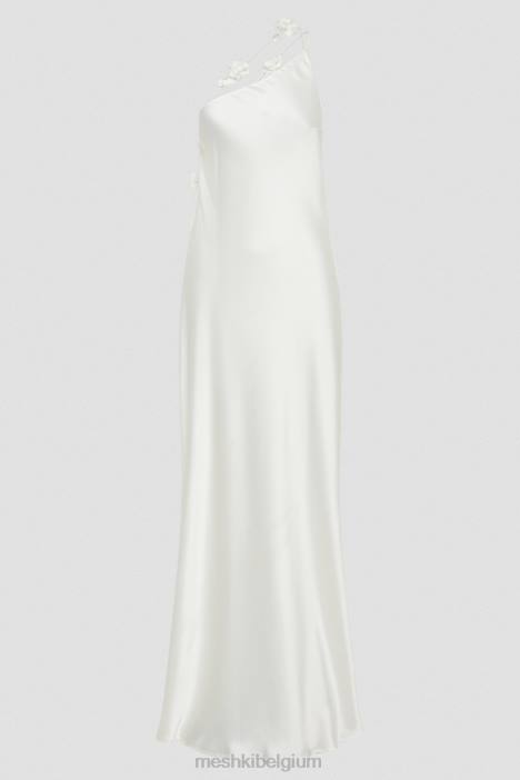 Rebecca maxi-jurk met één schouder en roze Meshki wit N4JN103 kleding