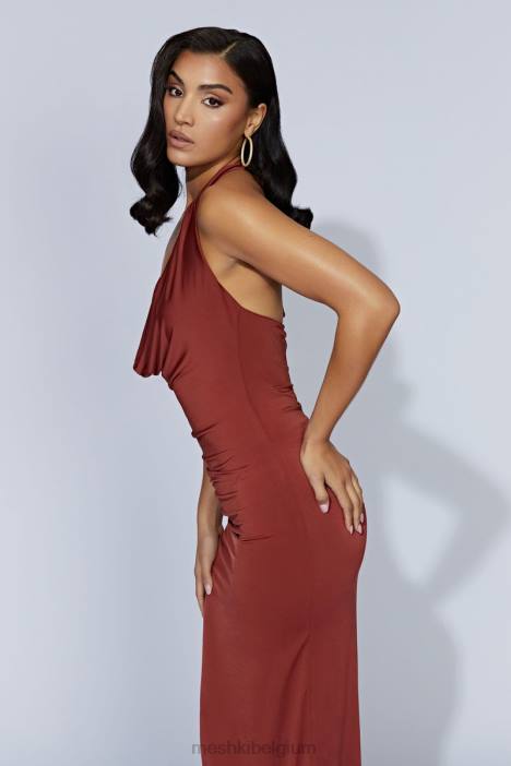 Renata maxi-jurk met gedrapeerde hals Meshki kersen chocolade N4JN509 kleding