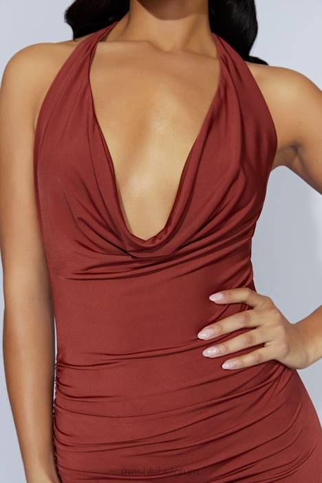 Renata maxi-jurk met gedrapeerde hals Meshki kersen chocolade N4JN509 kleding