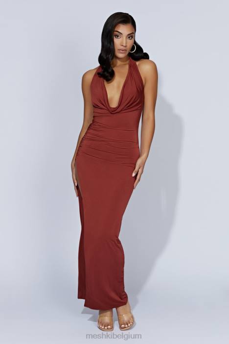 Renata maxi-jurk met gedrapeerde hals Meshki kersen chocolade N4JN509 kleding