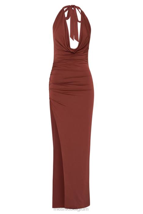 Renata maxi-jurk met gedrapeerde hals Meshki kersen chocolade N4JN509 kleding