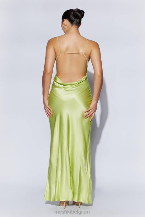 Sadie maxi satijnen halterjurk met ruches Meshki pistache groen N4JN544 kleding