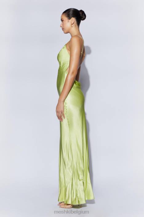 Sadie maxi satijnen halterjurk met ruches Meshki pistache groen N4JN544 kleding