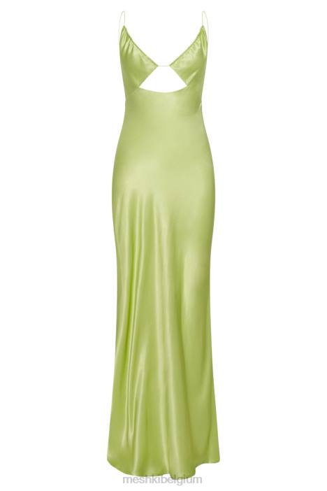 Sadie maxi satijnen halterjurk met ruches Meshki pistache groen N4JN544 kleding