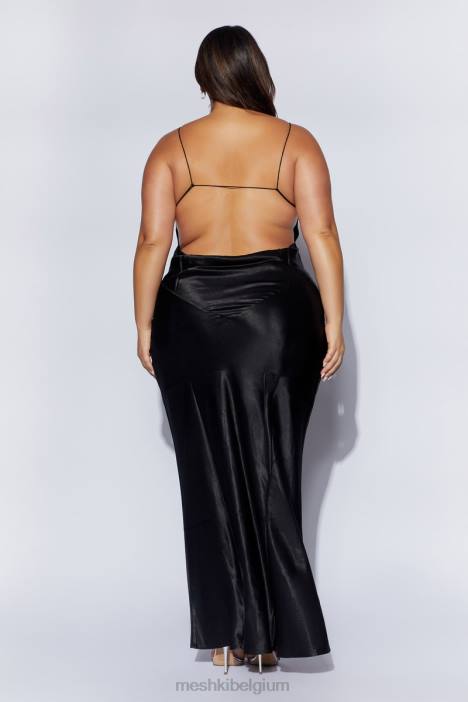 Sadie maxi satijnen halterjurk met ruches Meshki zwart N4JN629 kleding