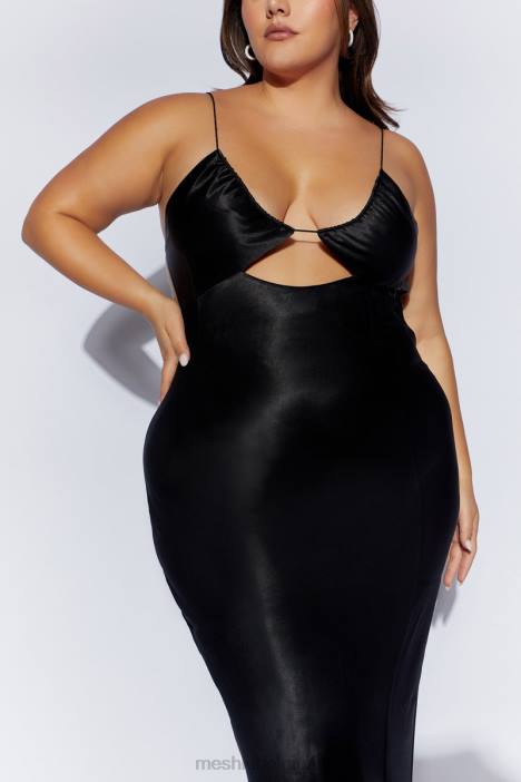 Sadie maxi satijnen halterjurk met ruches Meshki zwart N4JN629 kleding