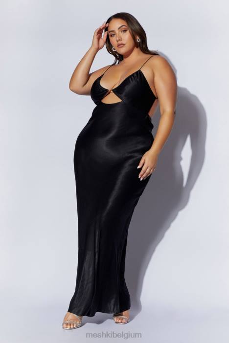Sadie maxi satijnen halterjurk met ruches Meshki zwart N4JN629 kleding