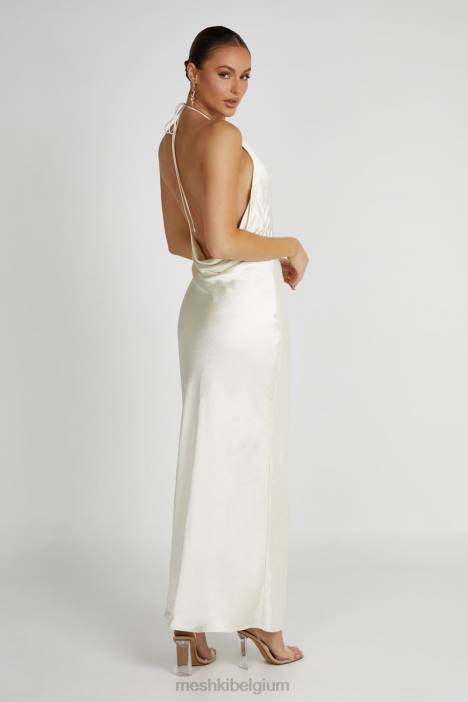 Sammy satijnen halter maxi-jurk Meshki ivoor N4JN159 kleding