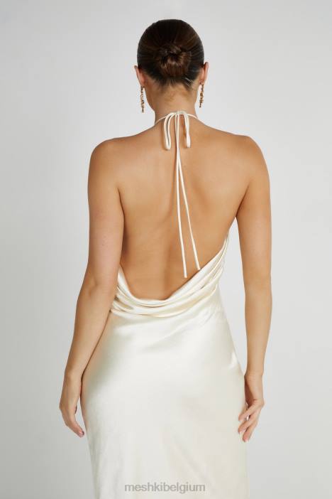 Sammy satijnen halter maxi-jurk Meshki ivoor N4JN159 kleding