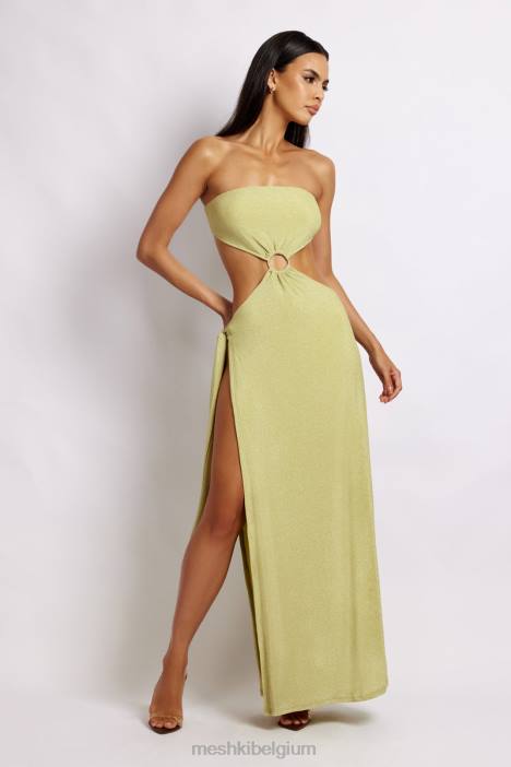 Sierra strapless glanzende jurk Meshki groene glans N4JN664 kleding
